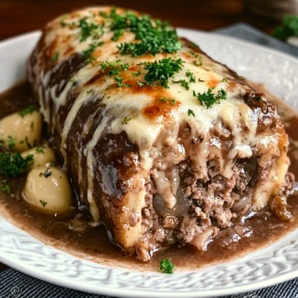 Recipe preparation for French onion meatloaf dish