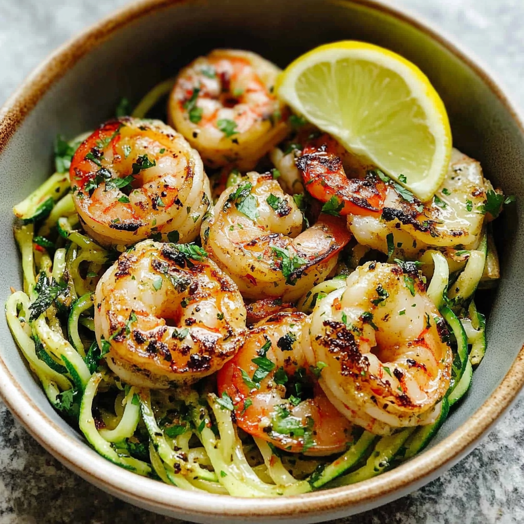 Recipe preparation for Citrus Grilled Shrimp Zoodles