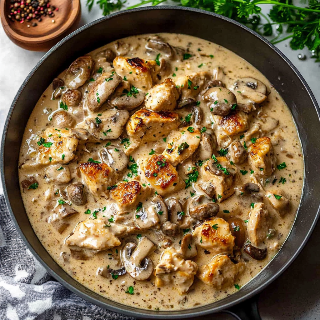 Recipe preparation for rich chicken stroganoff
