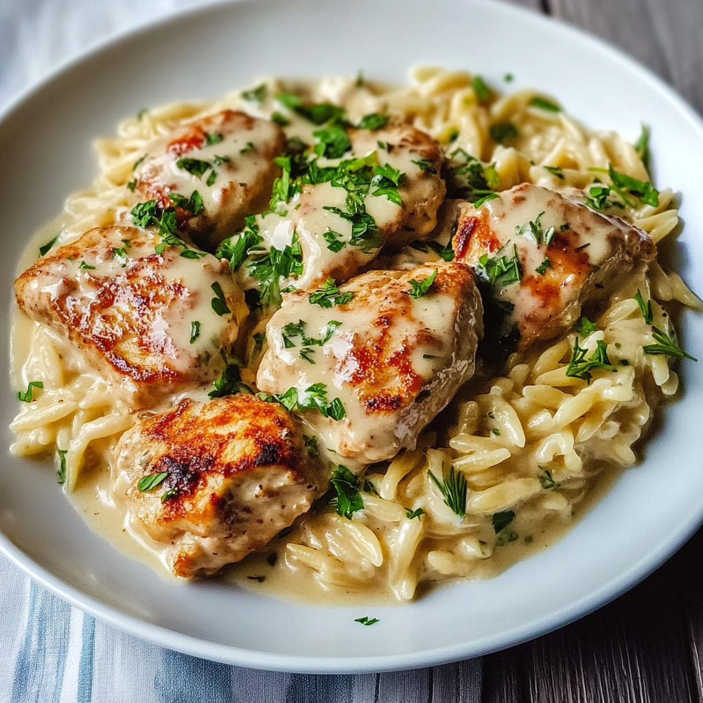 Recipe preparation for Creamy Parmesan Chicken and Orzo