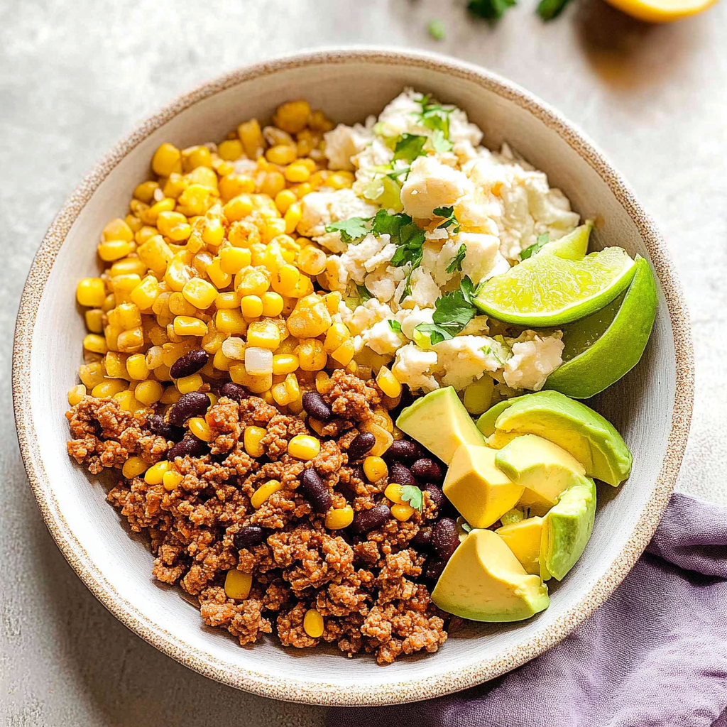 Recipe preparation for Ground Chicken Taco Bowls