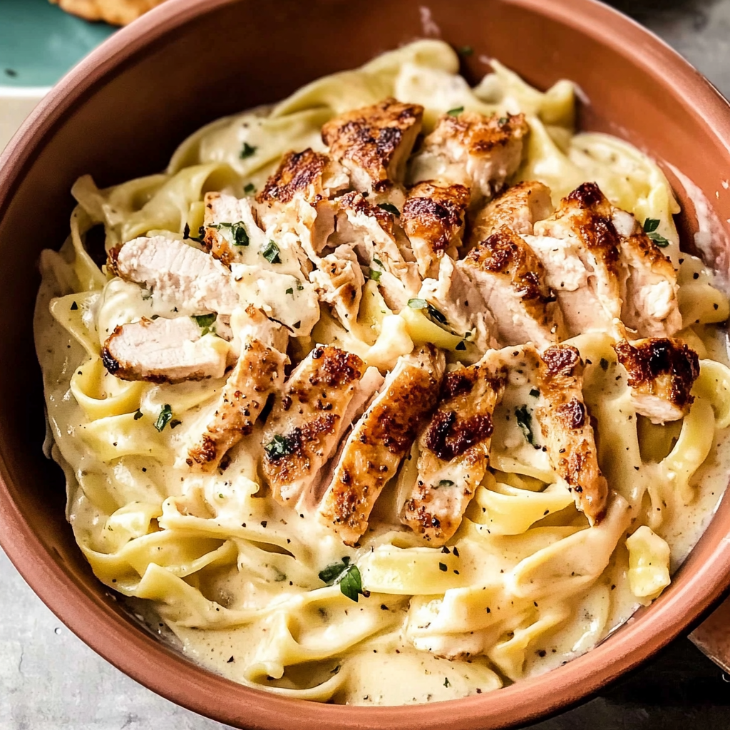 Recipe preparation for chicken fettuccine alfredo