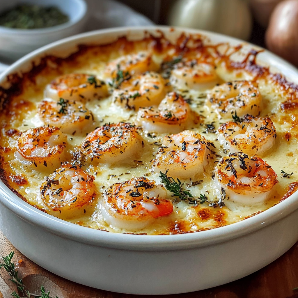 Recipe preparation for Keto Garlic Shrimp Au Gratin