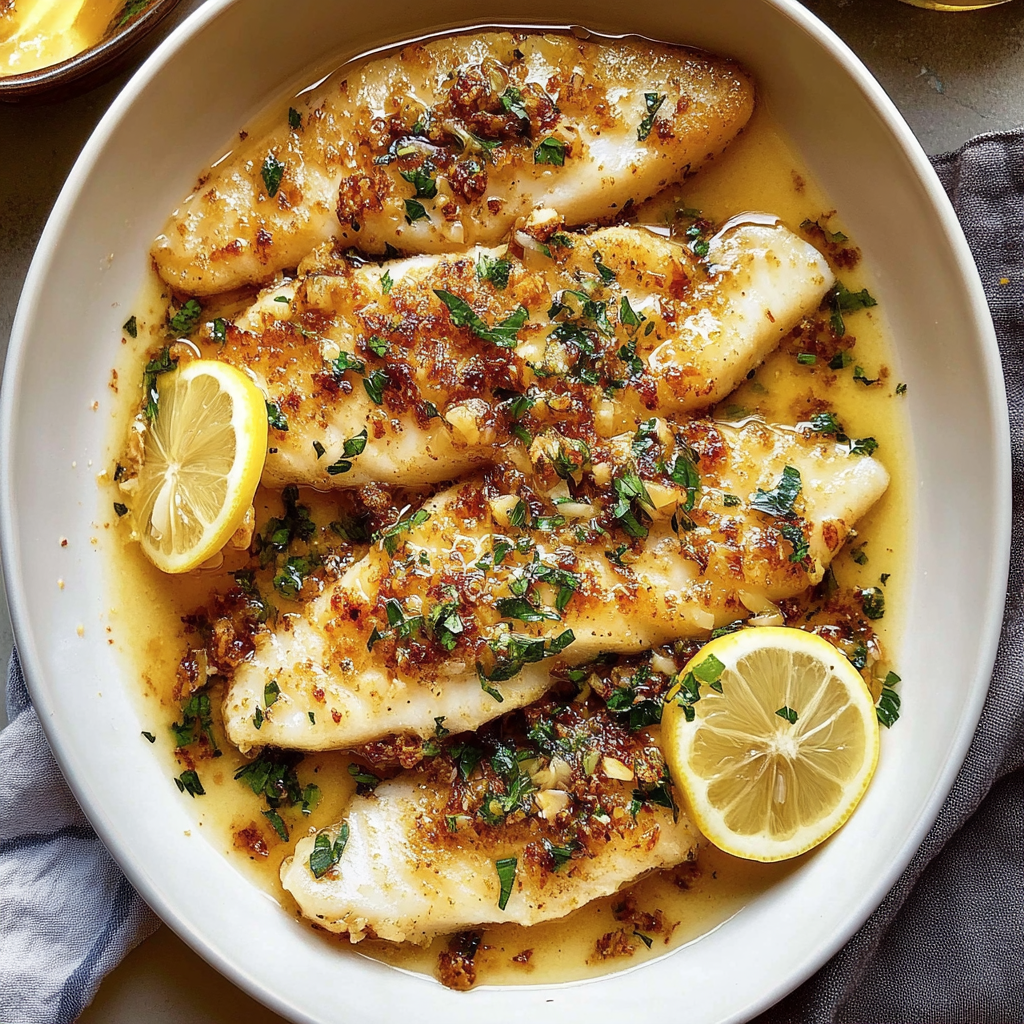 Recipe preparation for Baked Lemon Garlic Butter Tilapia