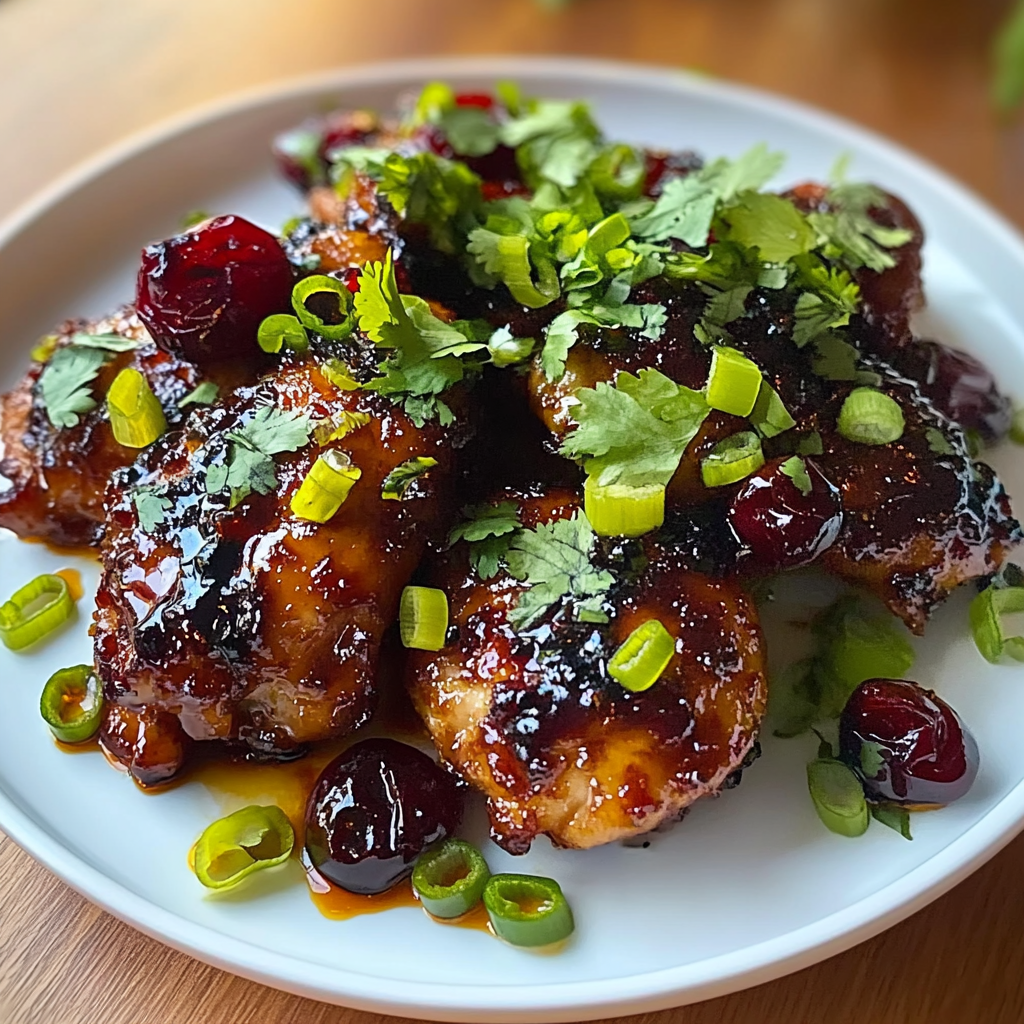Recipe preparation for Sticky Cherry Chicken Thighs