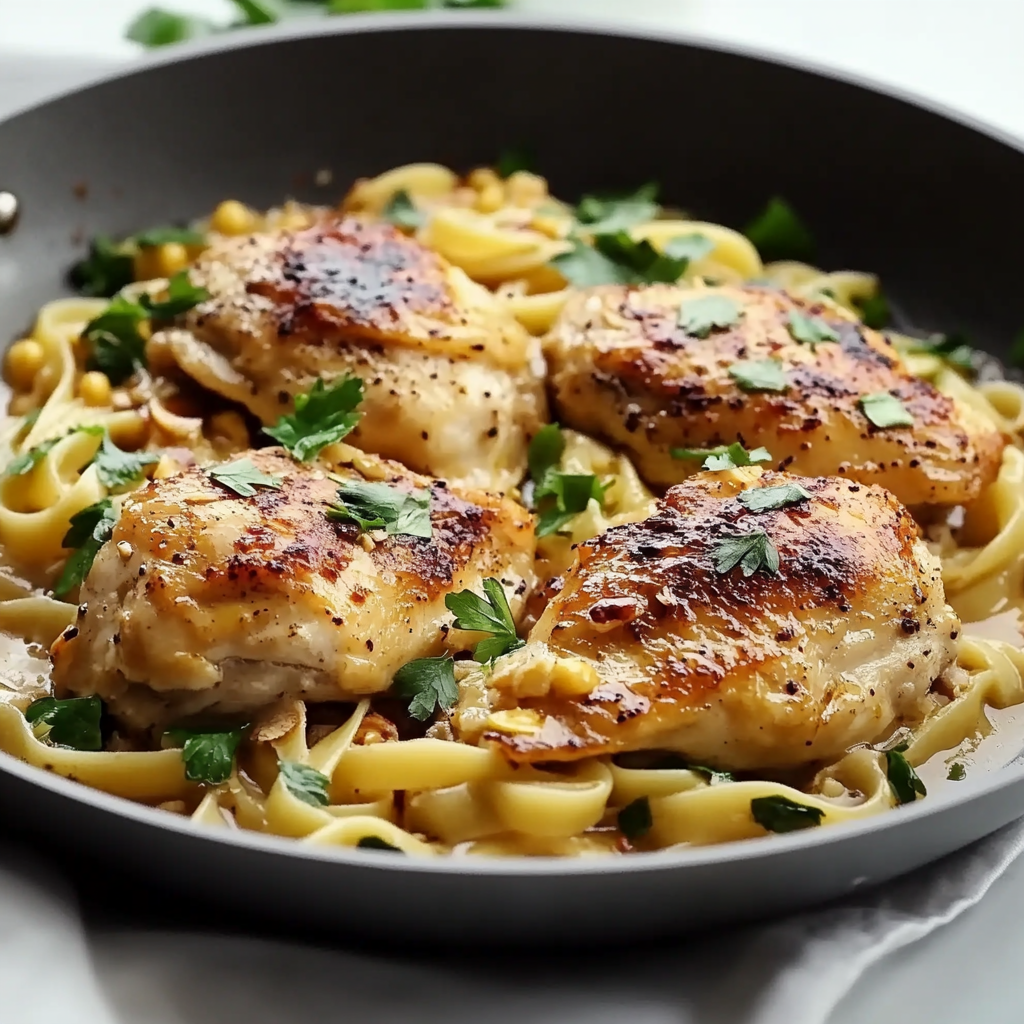 Recipe preparation for one pan chicken with buttered noodles