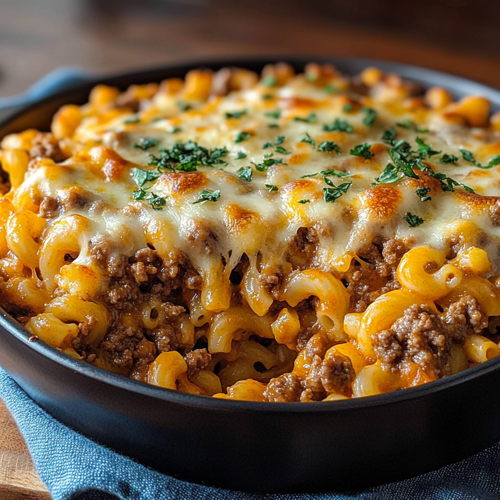 Recipe preparation for Cheesy Beef Macaroni Bake