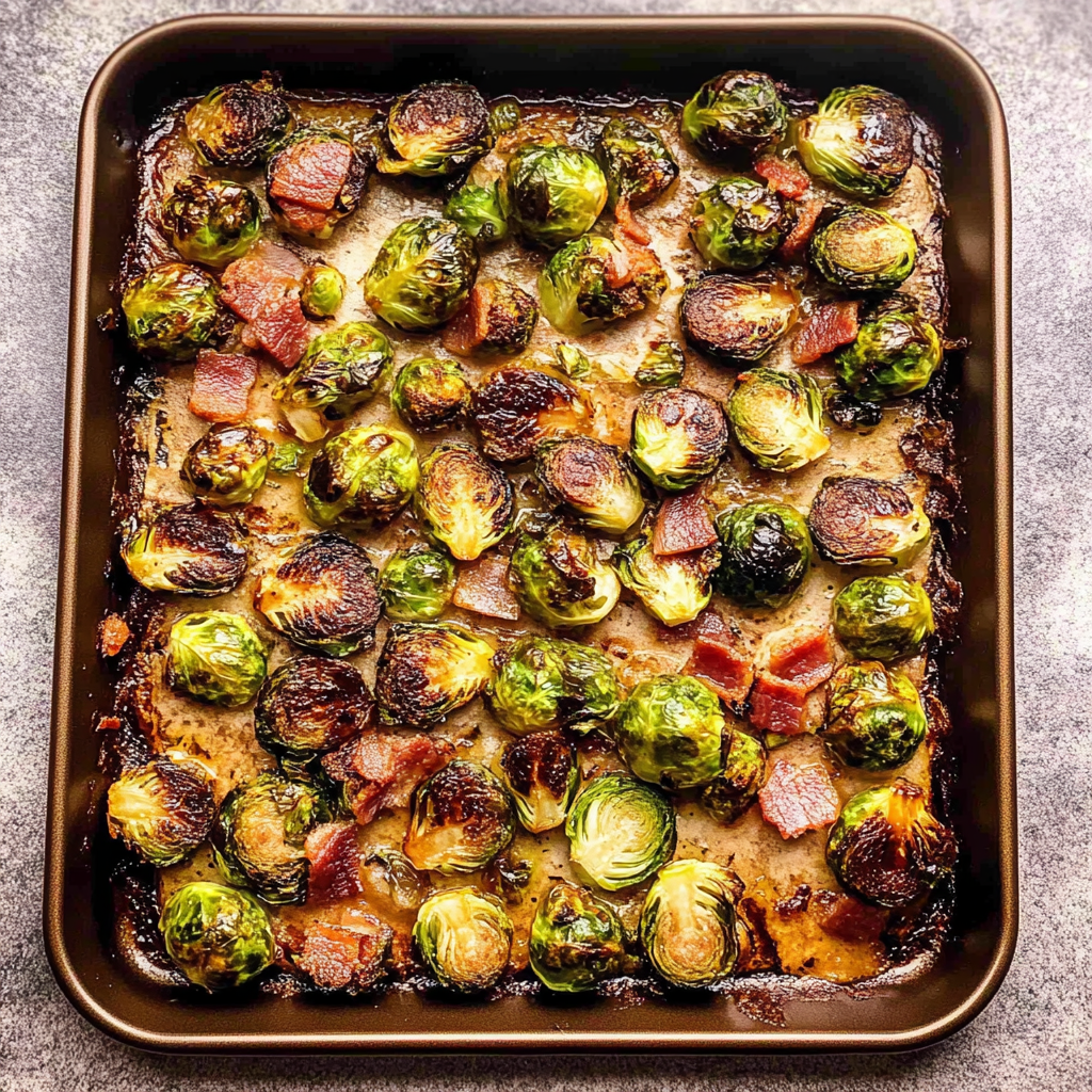 Recipe preparation for Balsamic Maple Roasted Brussels Sprouts with Bacon