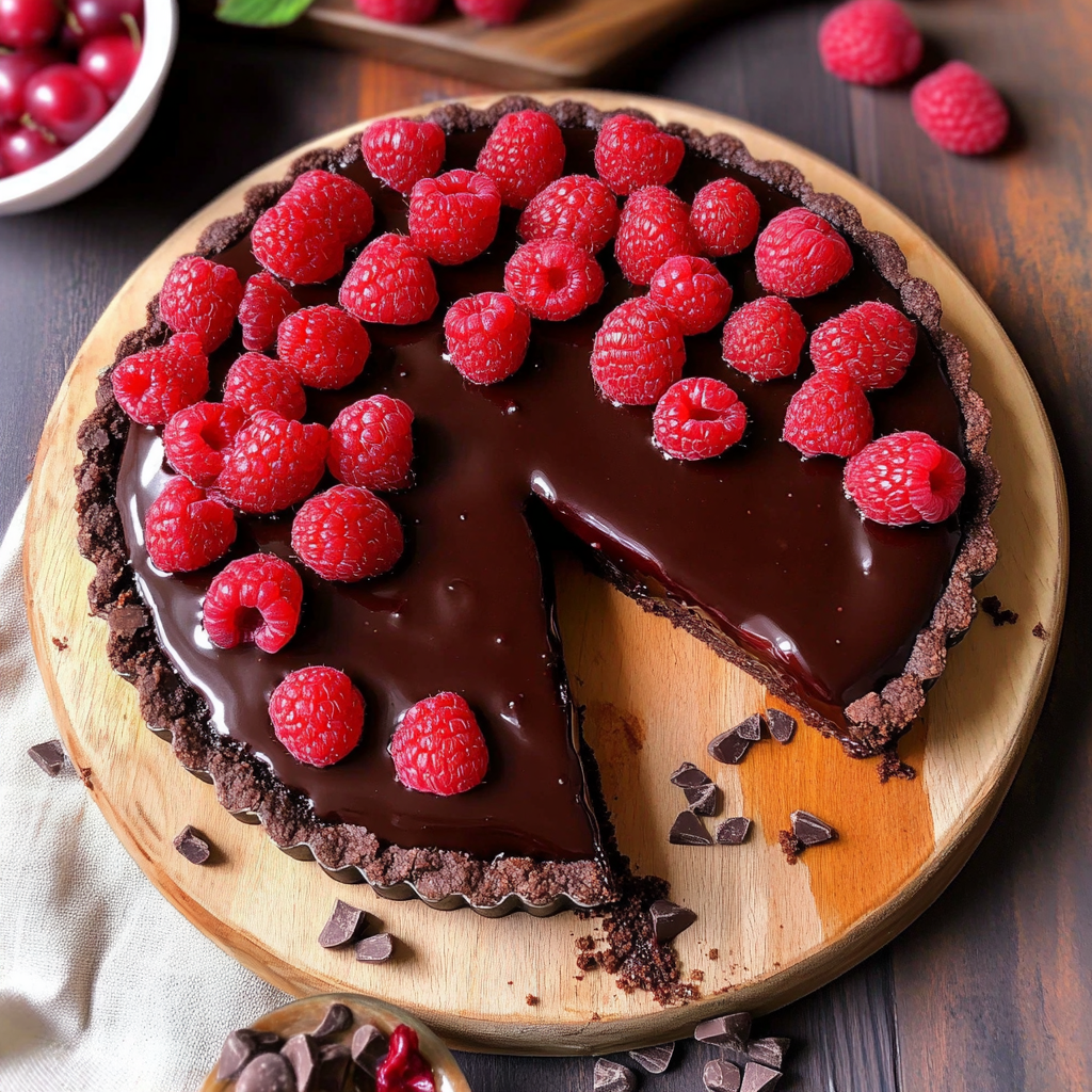 Recipe preparation for Dark Chocolate Raspberry Tart