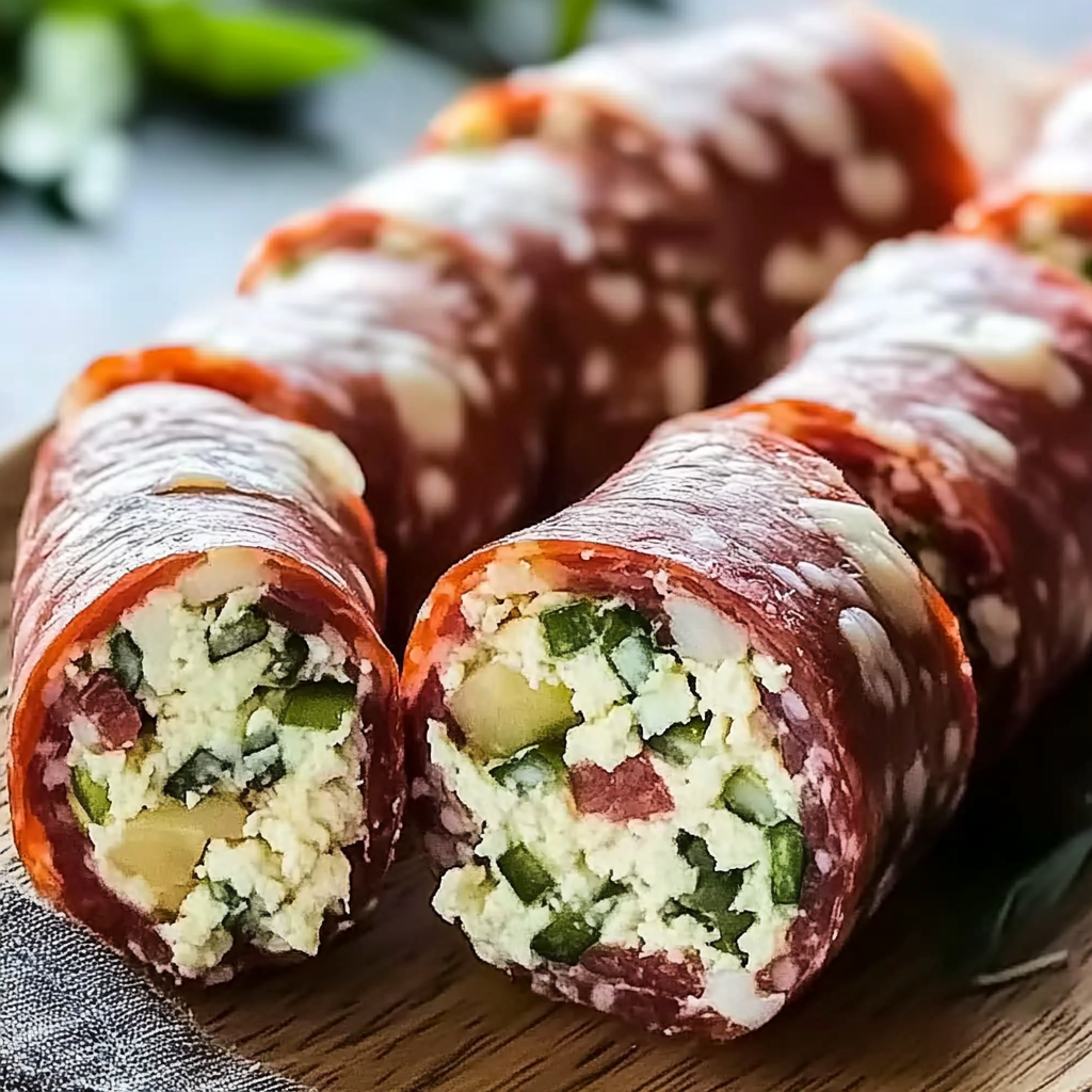 Recipe preparation for Keto Salami Roll-Ups
