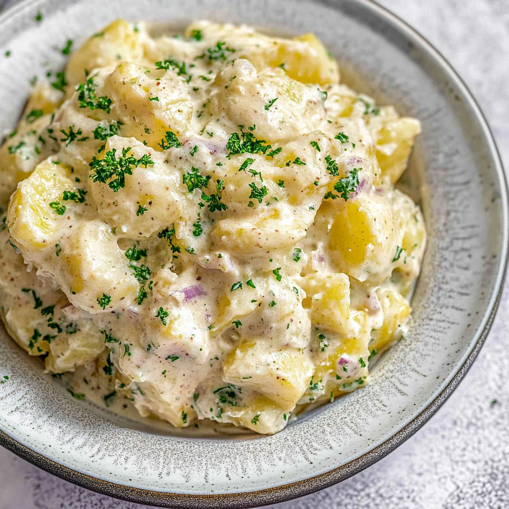 Recipe preparation for Creamy Potato Salad with Condensed Milk