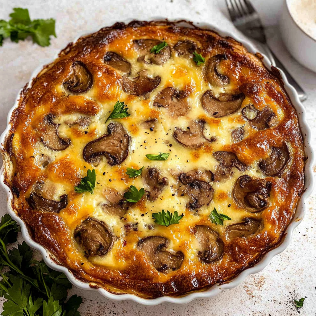 Recipe preparation for Crustless Bacon and Mushroom Quiche