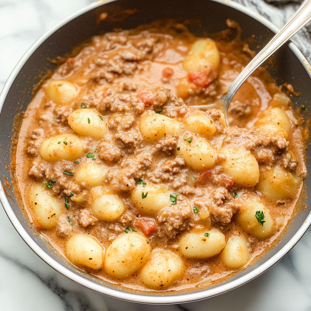 Recipe preparation for ground beef gnocchi