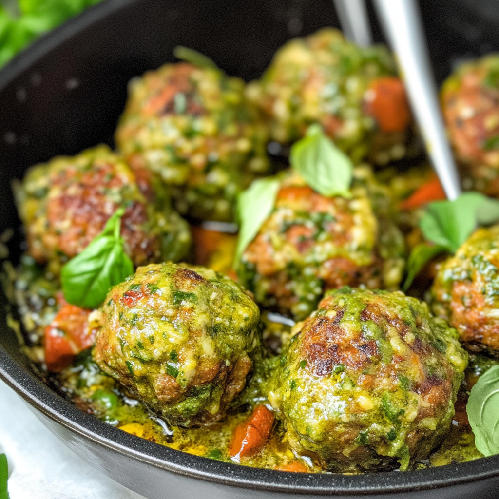 Recipe preparation for chicken pesto meatballs