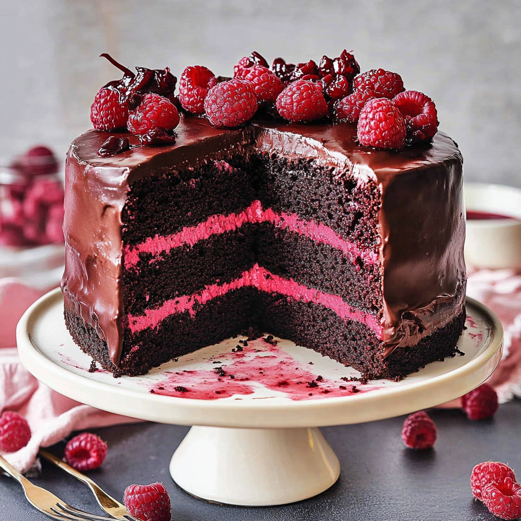 Recipe preparation for chocolate raspberry cake