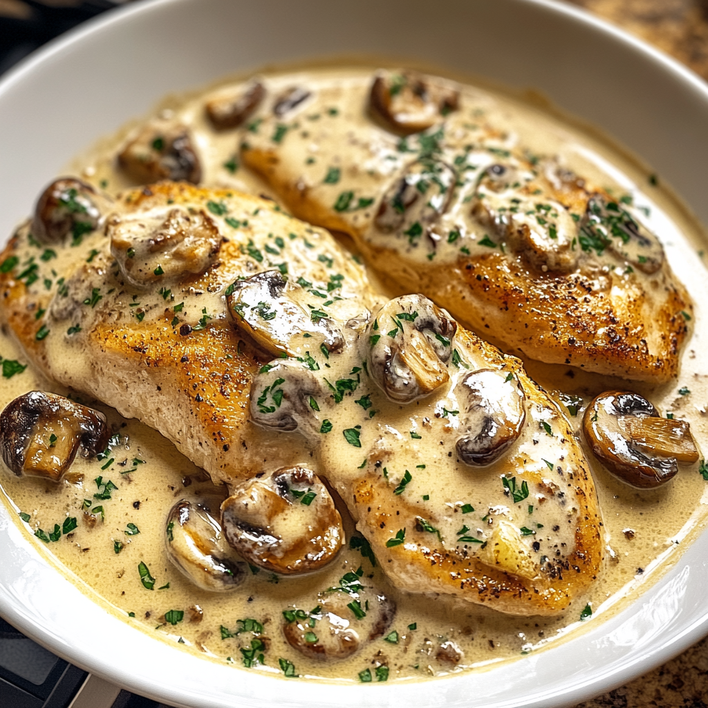 Recipe preparation for Creamy Garlic Chicken Mushrooms